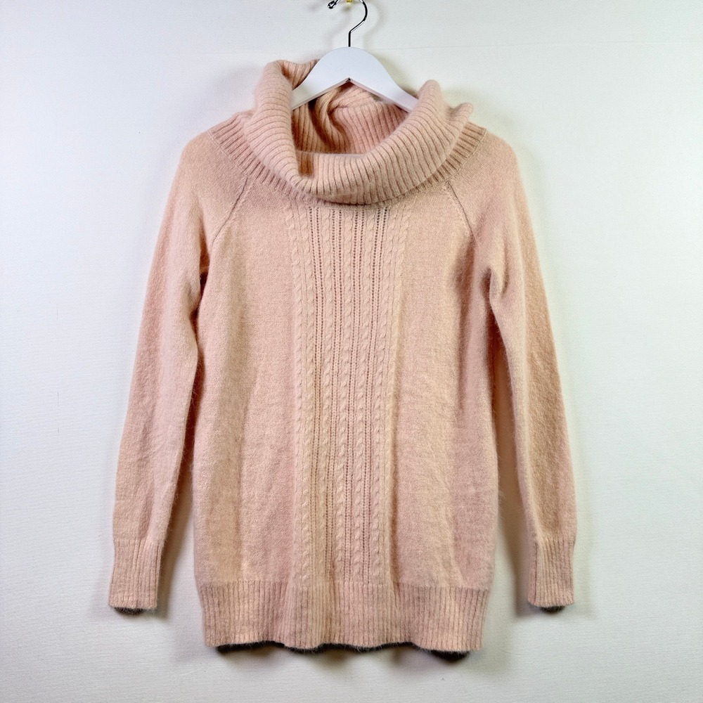 MODA INTERNATIONAL Pink Angora Blend Cowl Neck Cable‎ Knit Sweater Medium
